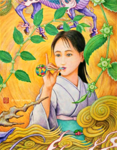 《五果の棗》 アクリル画 タムラゲン ( タムラ・ゲン ) 田村元 画家 リキテックス 和紙 SUNABAギャラリー Jujube of the Five Fruits by Gen Tamura acrylic painting Liquitex